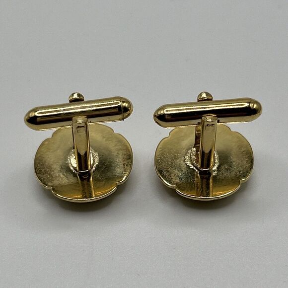 Tiger Eye Cuff Links Brown Gold Tone Round Unsigned - Picture 7 of 9